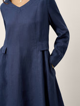 100% Linen Gathered Waist Flap Detail Midi Dress DIANA by LINTICO for women