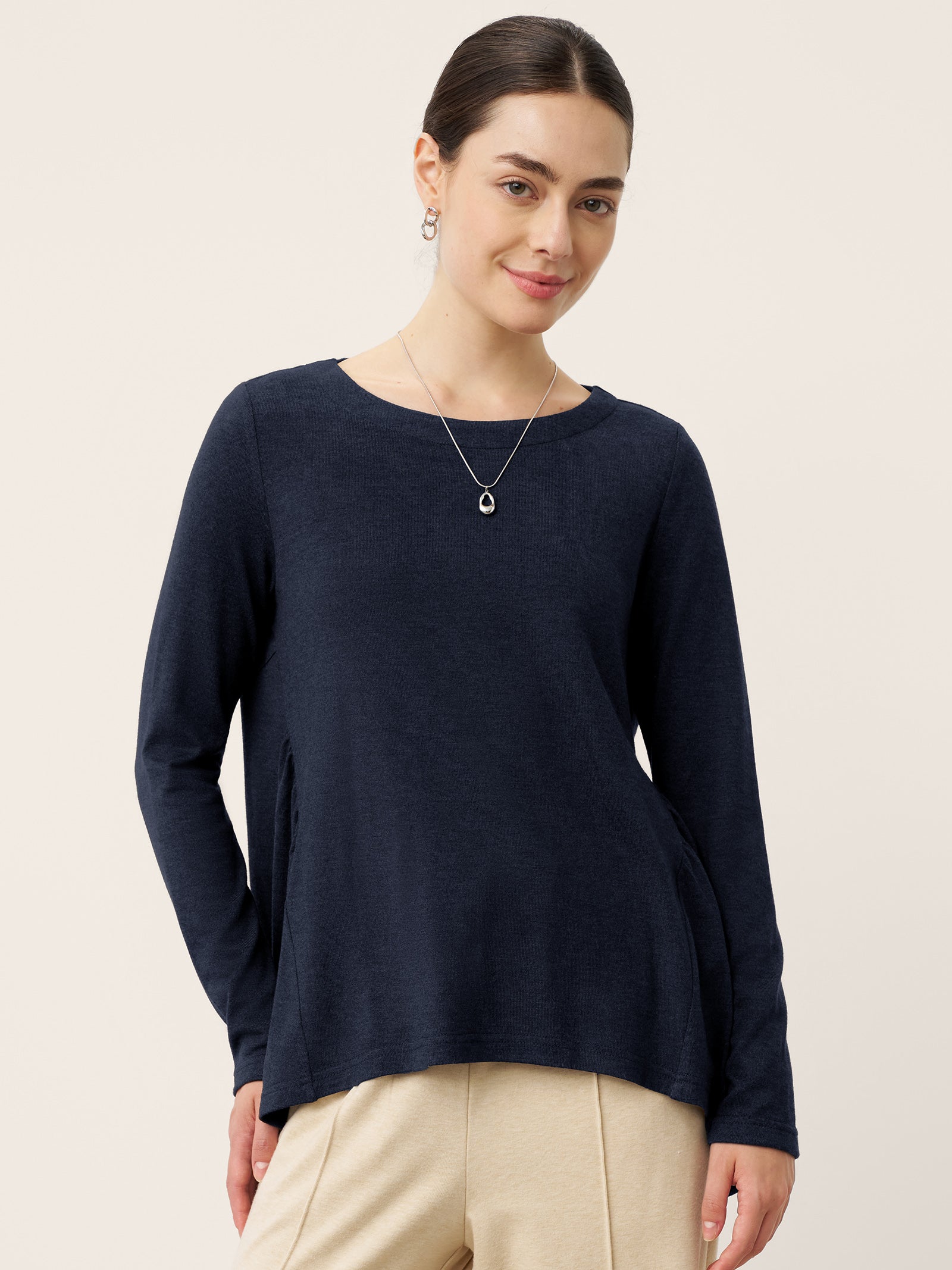 Wool Panelled Ruched Asymmetric Hem Top KALISTA by LINTICO for women