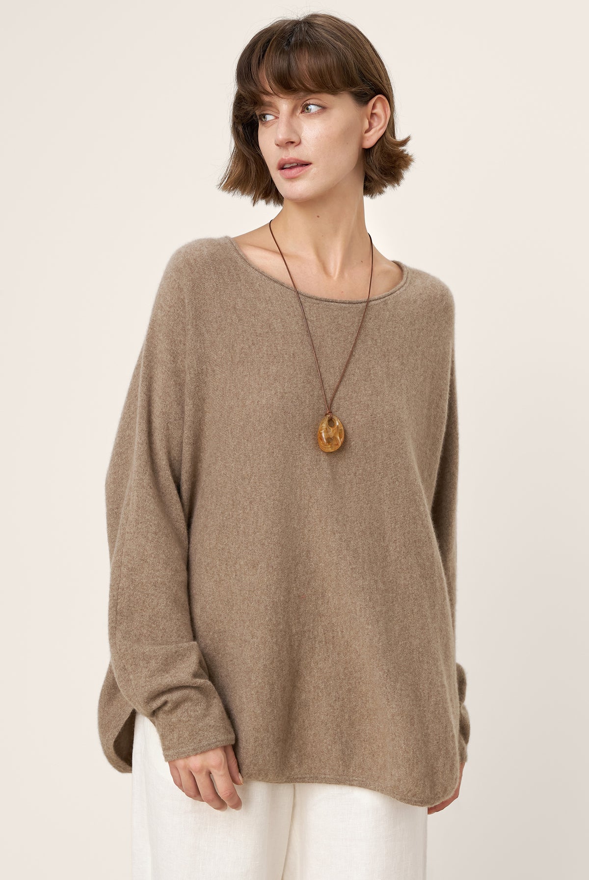100% Mongolian Cashmere Hand-Finished Rolled Edge Knit Top AMARA by LINTICO for women