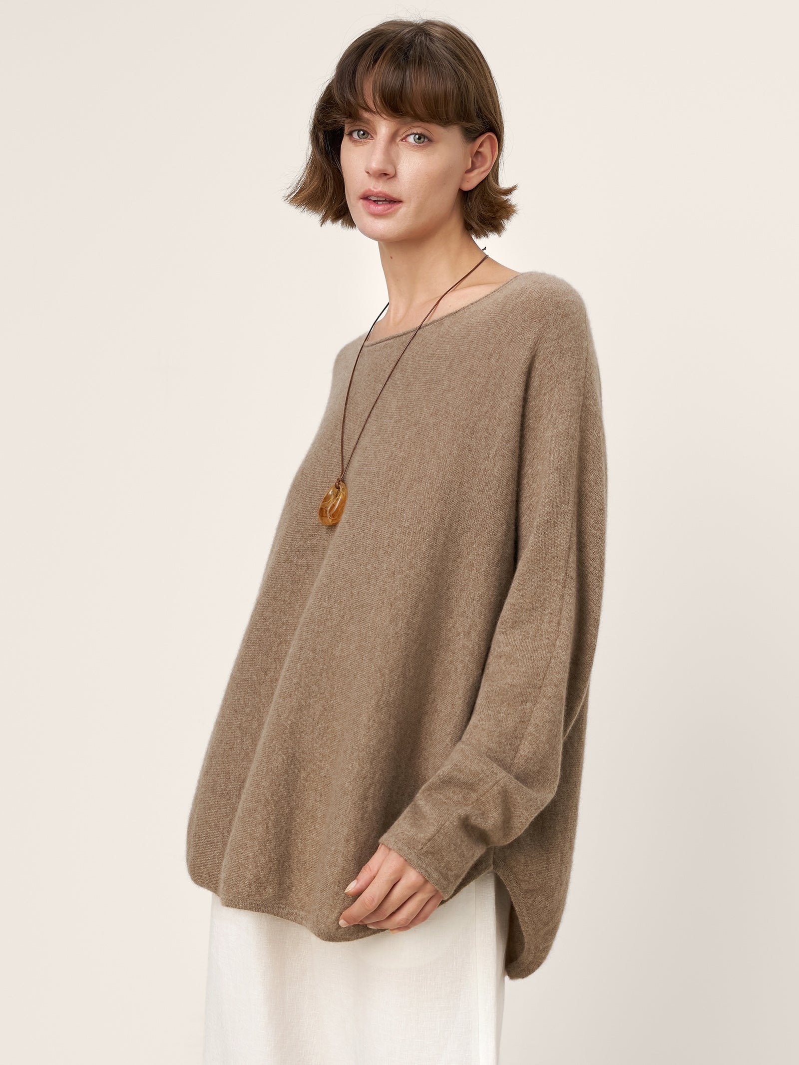 100% Mongolian Cashmere Hand-Finished Rolled Edge Knit Top AMARA by LINTICO for women