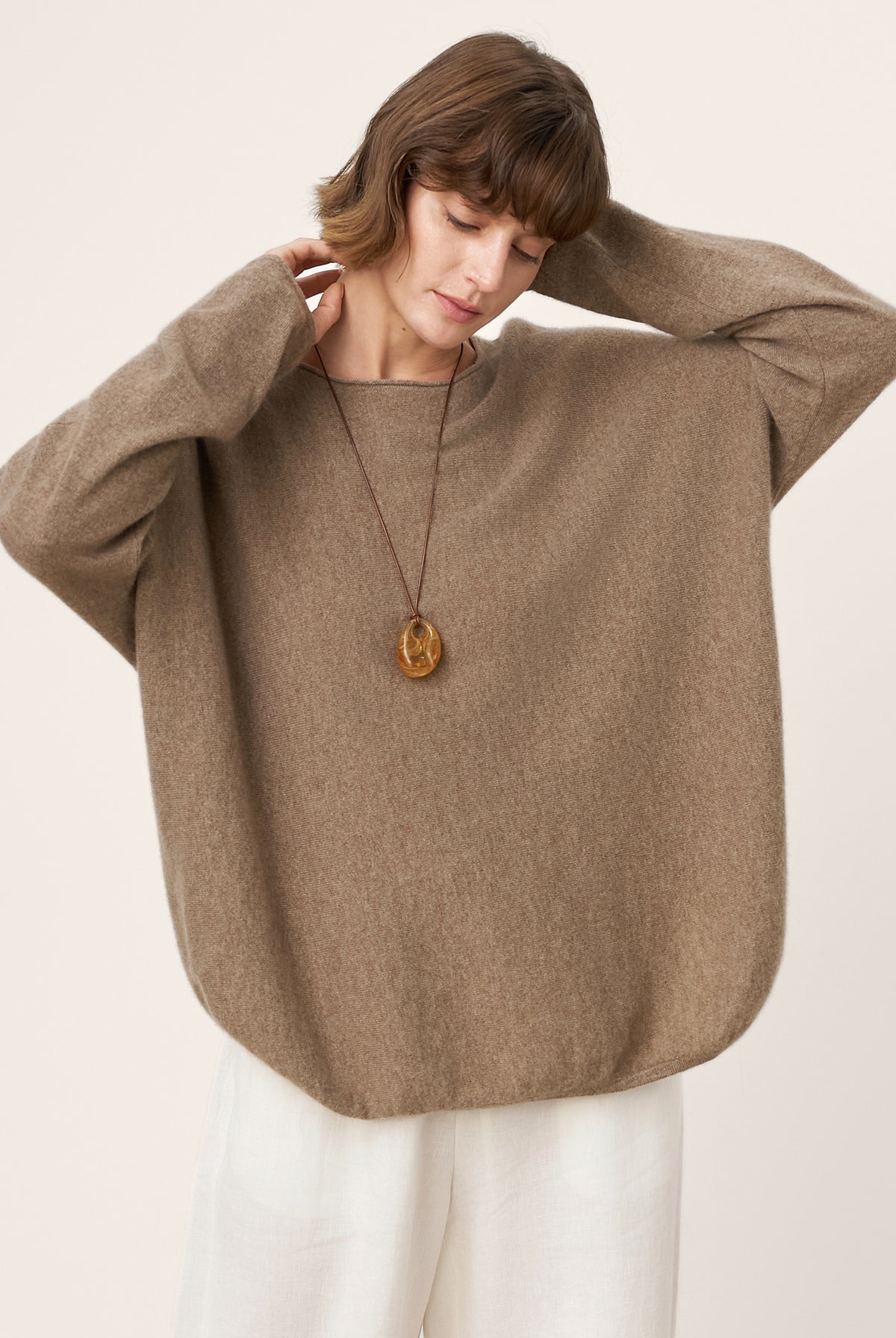 100% Mongolian Cashmere Hand-Finished Rolled Edge Knit Top AMARA by LINTICO for women