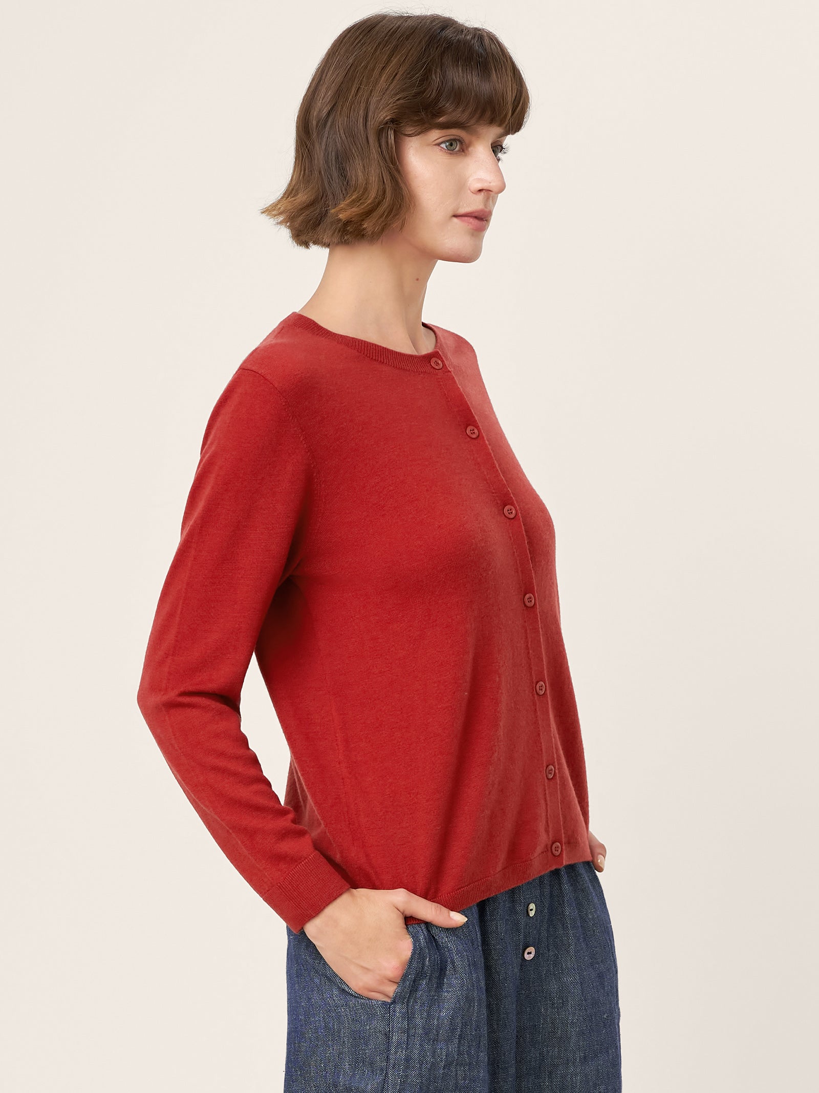 100% Extra-Fine Merino Wool Buttoned Knit Cardigan CAYLA by LINTICO for women