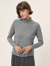 100% Extra-Fine Merino Wool Mock Neck Sweater with Rolled Edge ELA by LINTICO for women