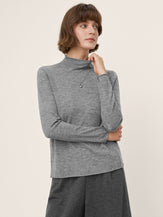 100% Extra-Fine Merino Wool Mock Neck Sweater with Rolled Edge ELA by LINTICO for women