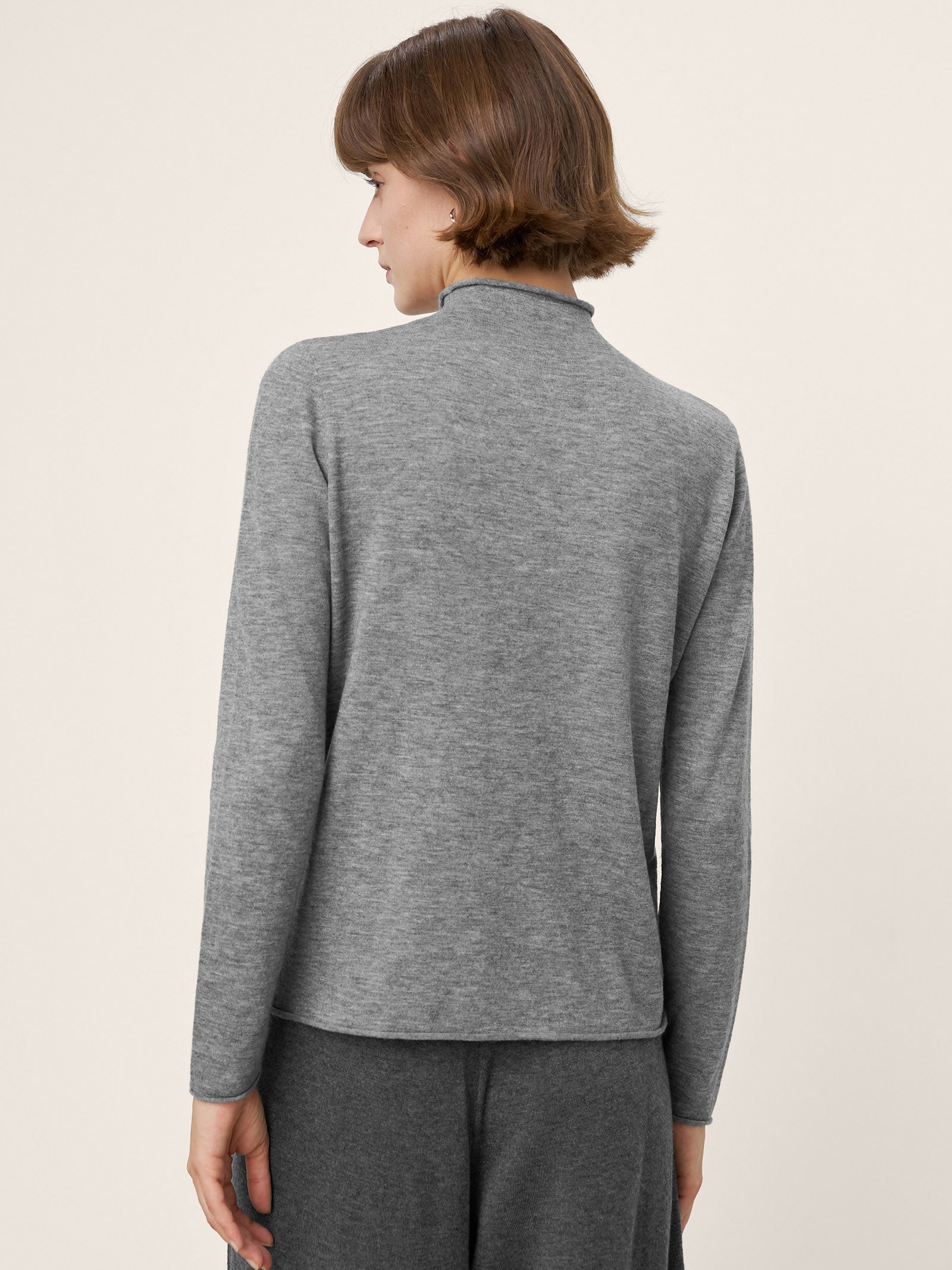 100% Extra-Fine Merino Wool Mock Neck Sweater with Rolled Edge ELA by LINTICO for women