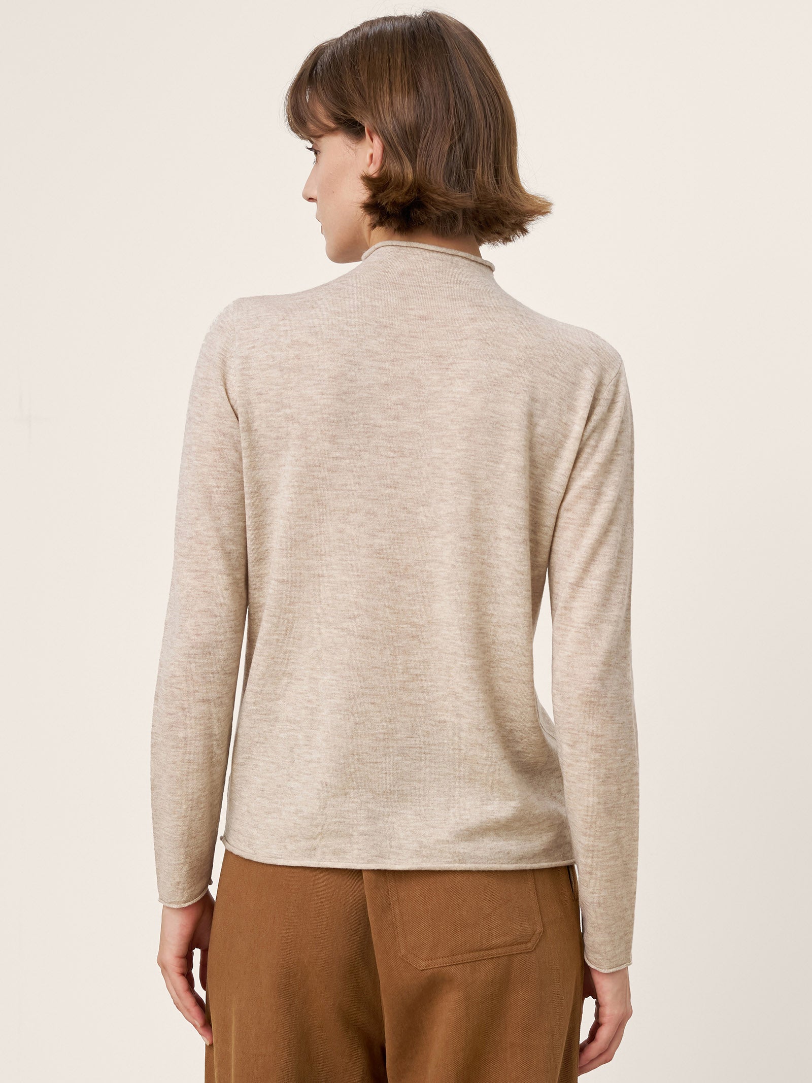100% Extra-Fine Merino Wool Mock Neck Sweater with Rolled Edge ELA by LINTICO for women