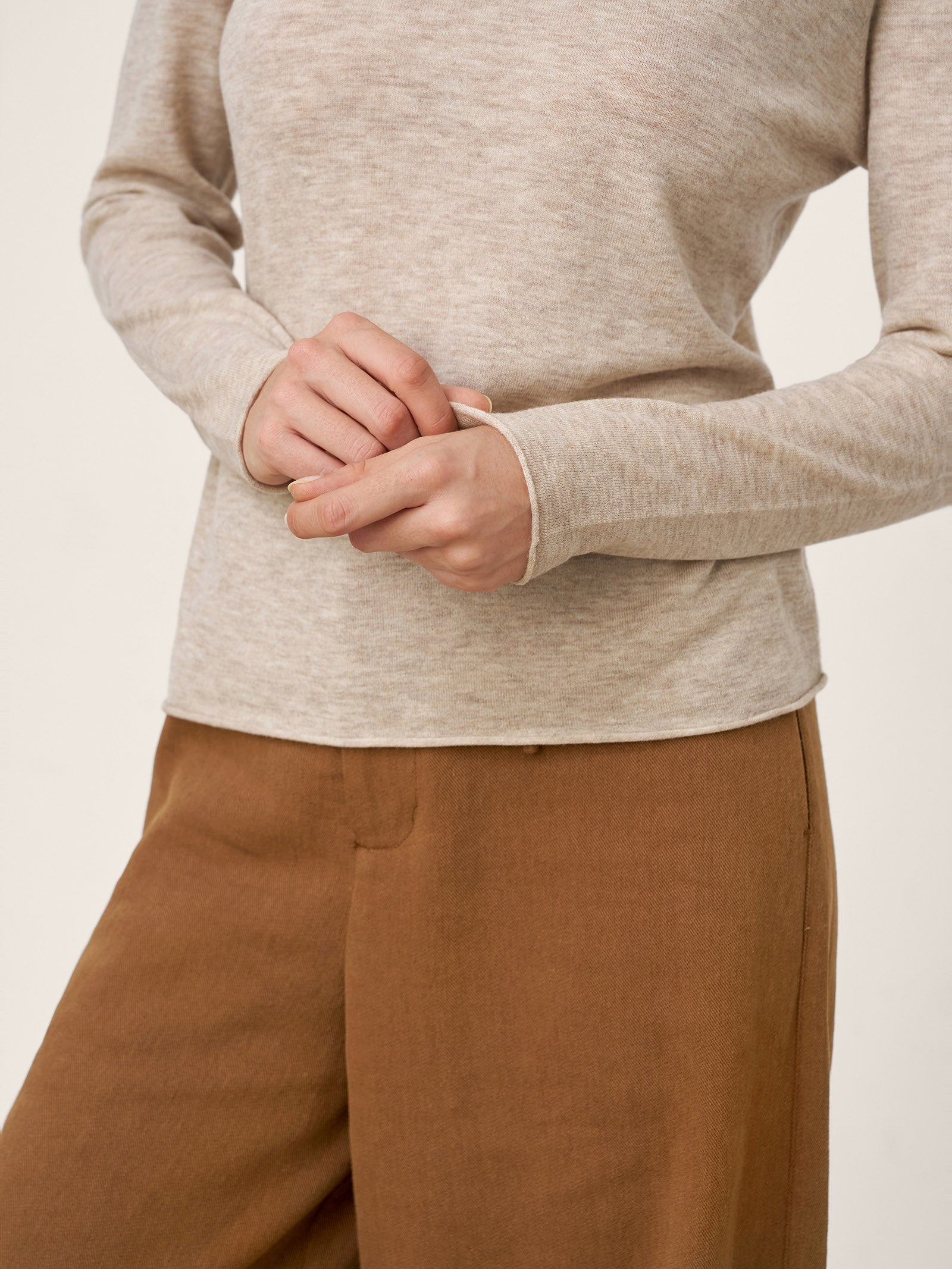 100% Extra-Fine Merino Wool Mock Neck Sweater with Rolled Edge ELA by LINTICO for women