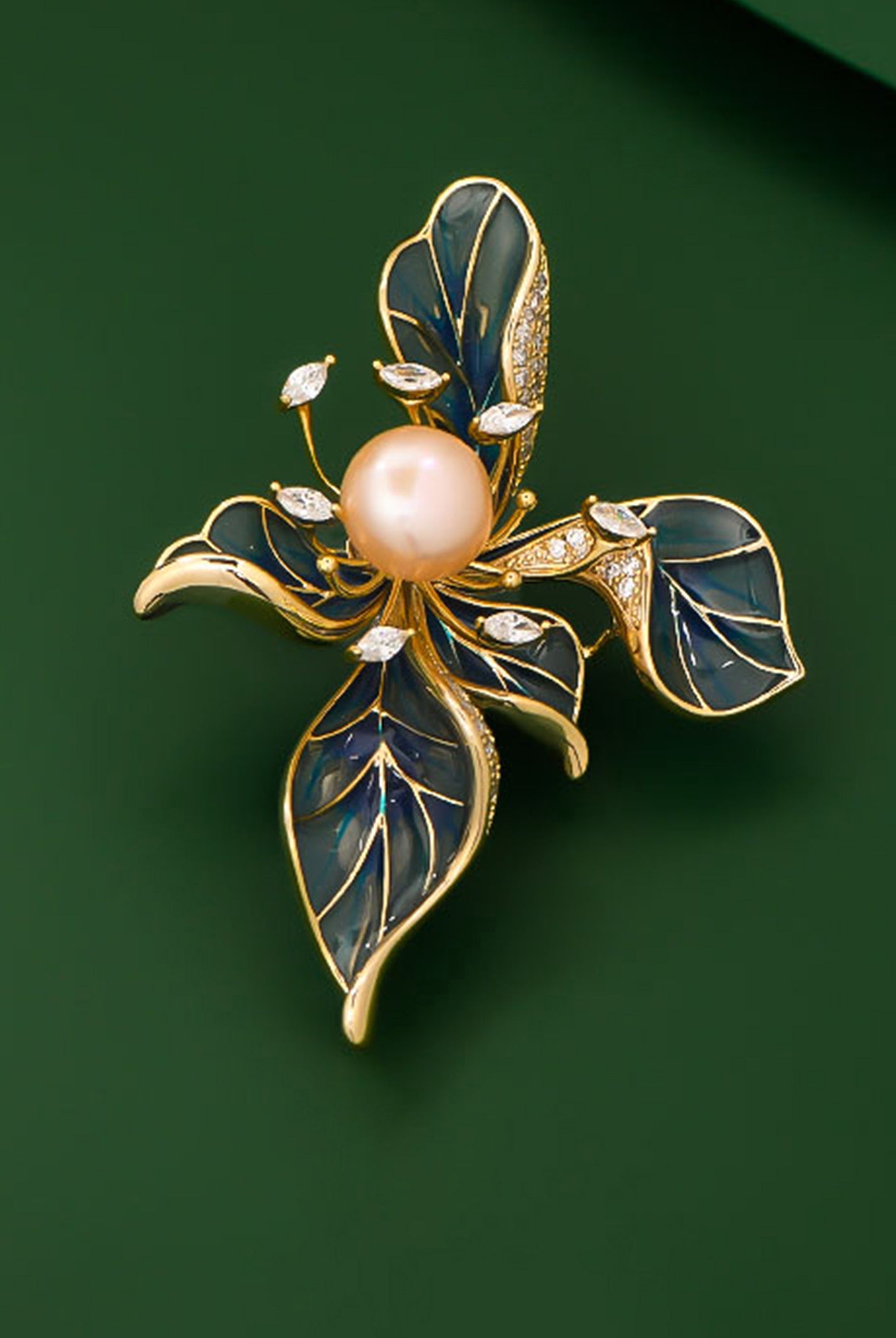 Freshwater Pearl, Zircon & Alloy French Iris Brooch by LINTICO