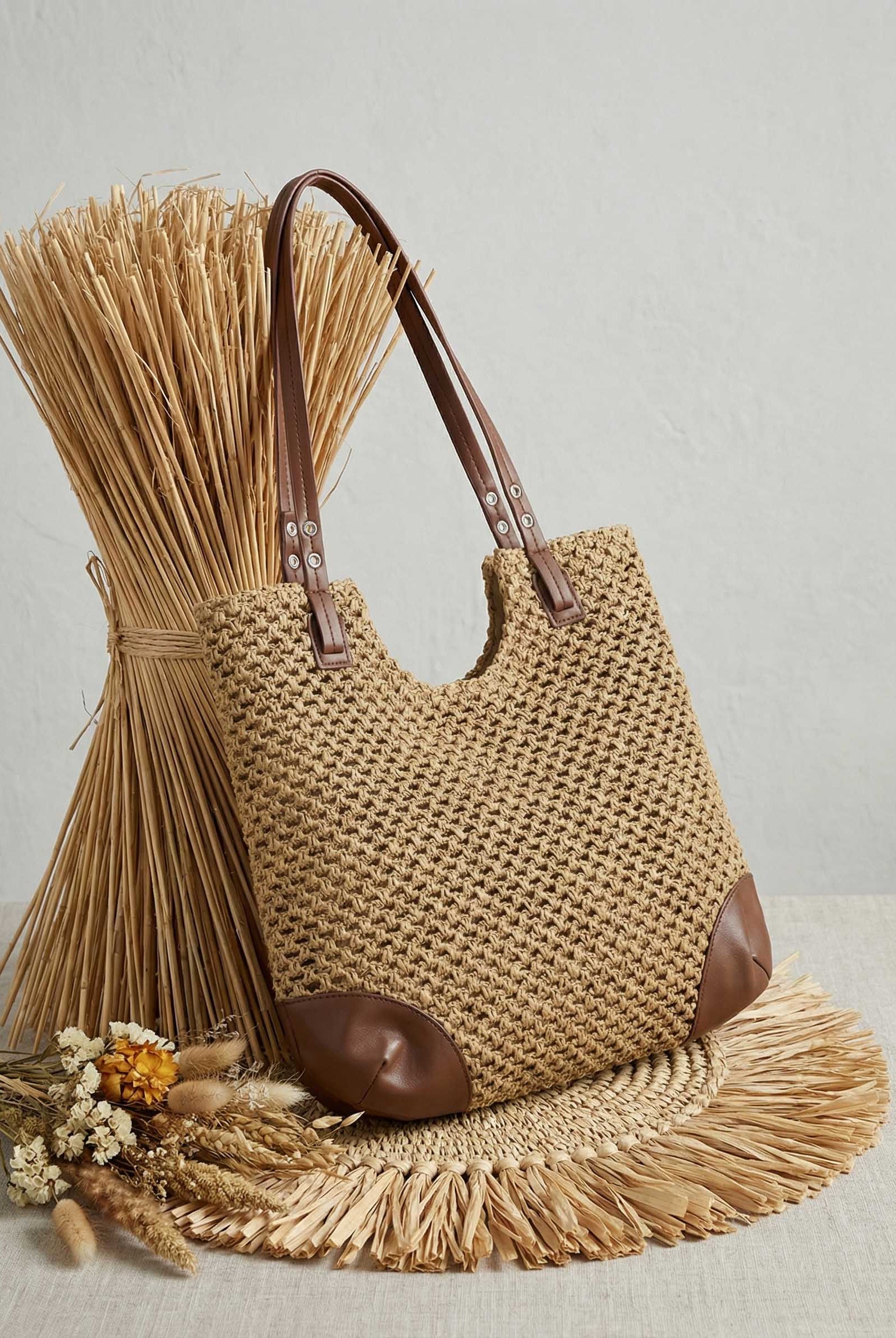 Woven Hollow-Out Shoulder Tote Bag by LINTICO for women