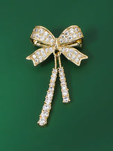 Alloy & Crystal Bow Fringed Mini Brooch by LINTICO