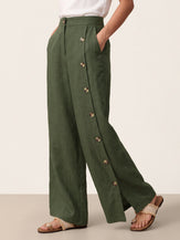 100% Linen Buttoned Slit-Hem Pants KATYA by LINTICO for women