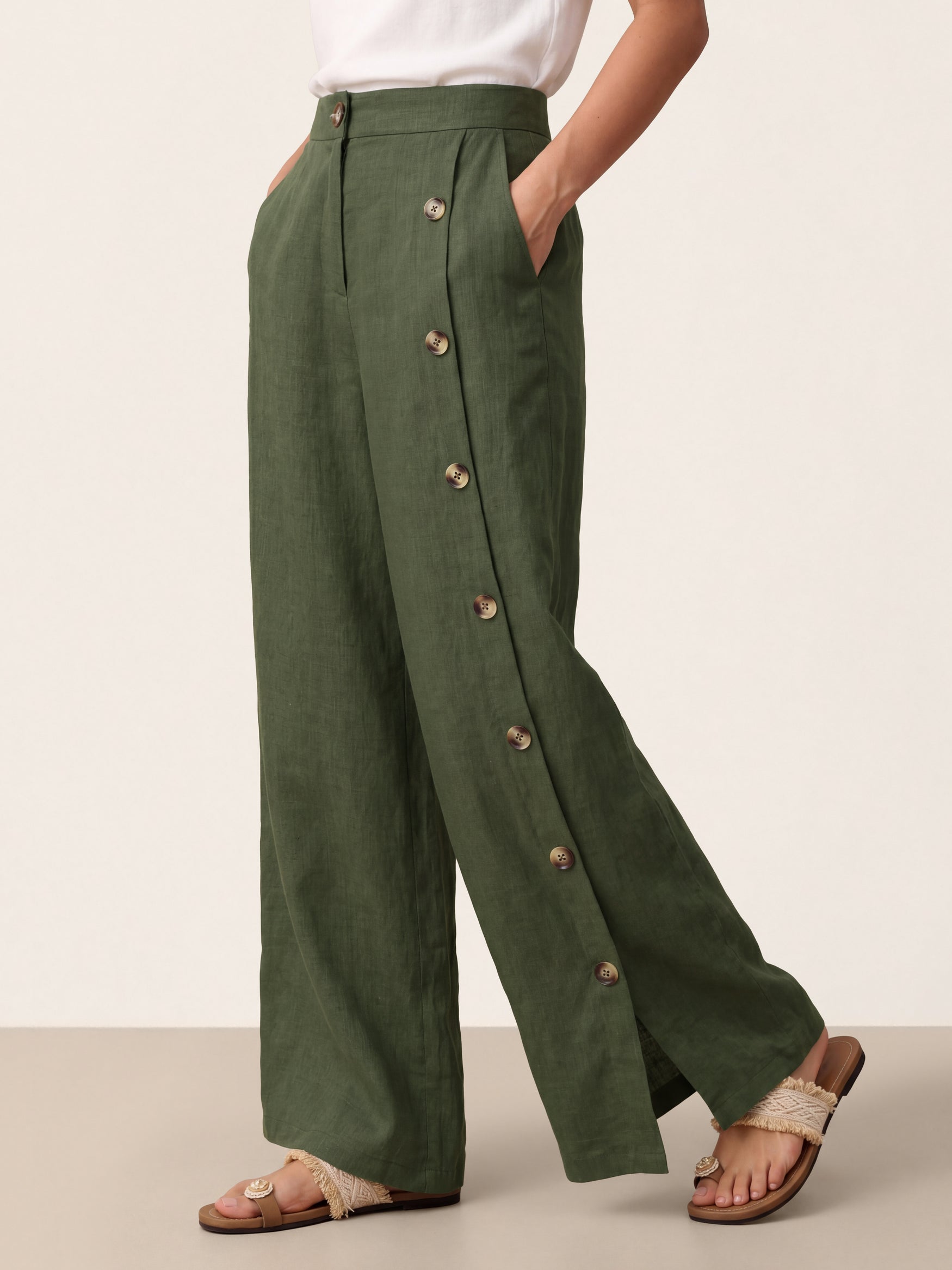 100% Linen Buttoned Slit-Hem Pants KATYA by LINTICO for women
