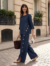 100% Linen Buttoned Slit-Hem Pants KATYA by LINTICO for women