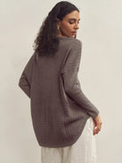 Cashmere V-Neck Textured Oversized Sweater With Asymmetrical Structural Design