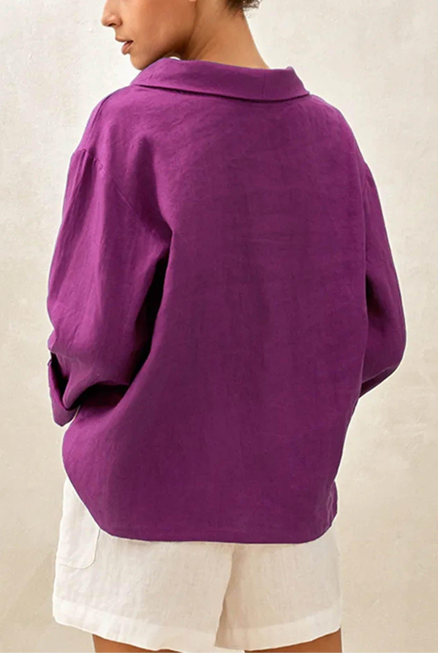 100% Linen Draped Neck Top HOLLIS - TOPS-Linen Blouses
