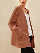 100% Linen Kimono Blazer GREER - Caramel / S - TOPS-Linen Jackets