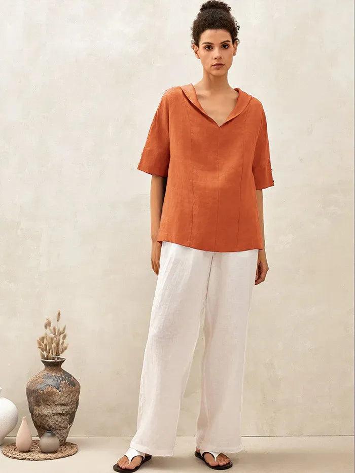 Chemise manches courtes col V 100 % lin SIERRA - Hauts - blouses en lin