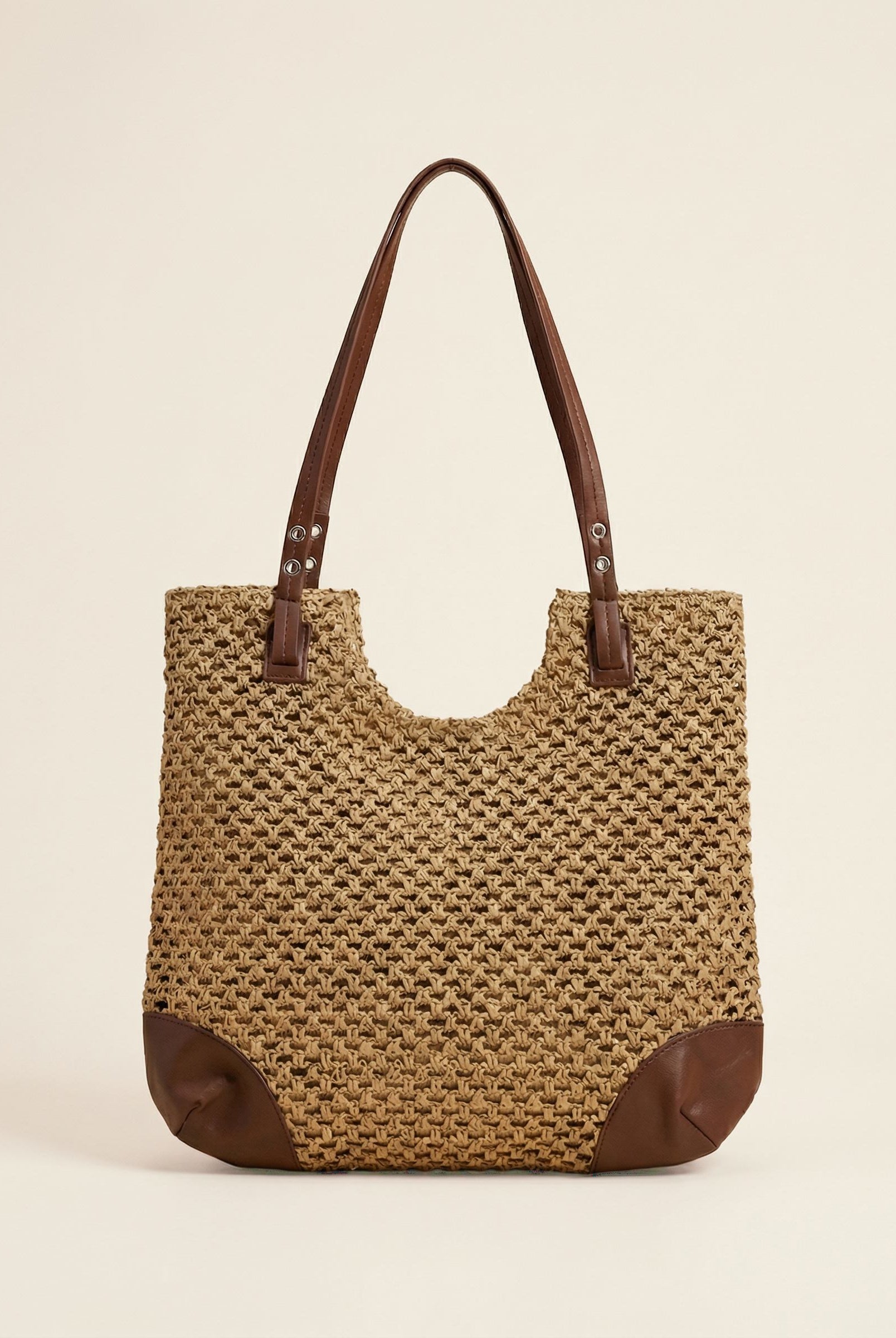 Woven Hollow-Out Shoulder Tote Bag by LINTICO for women