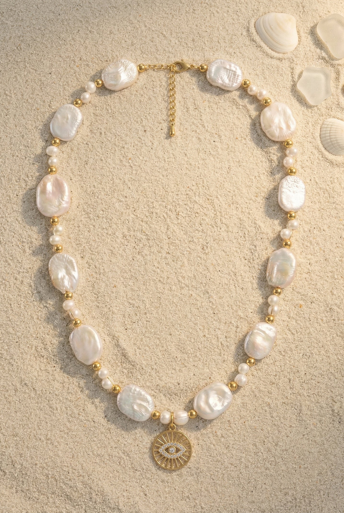 Pearl and Heart Charm Layered Necklace by LINTICO