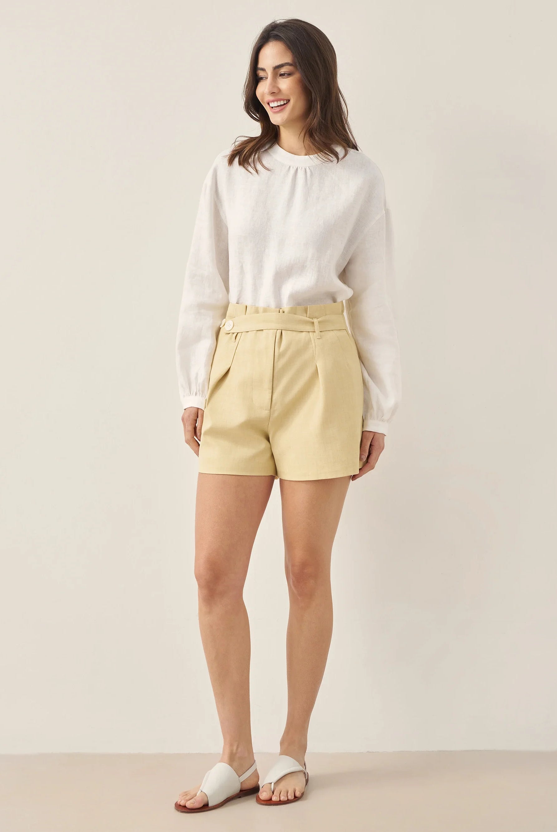 100% Linen Mock Neck Long-Sleeve Top - TOPS-Linen Blouses