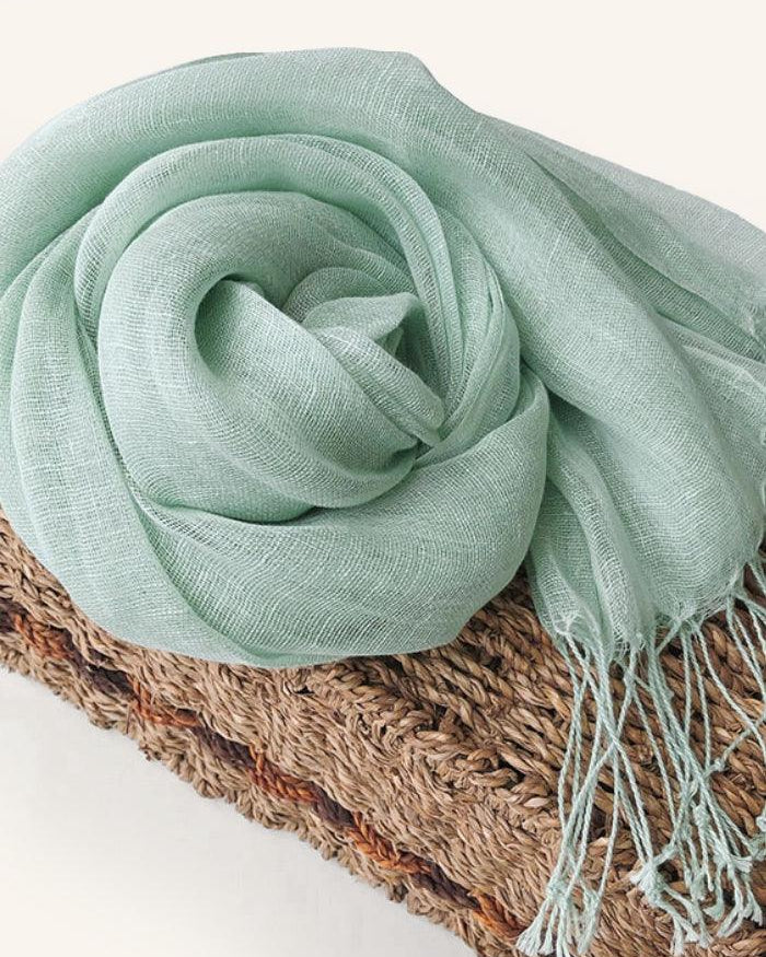 100% Linen Lightweight Solid Color Scarf BIANCA - Mint Green / One-Size - ACCESSORIES-Scarf