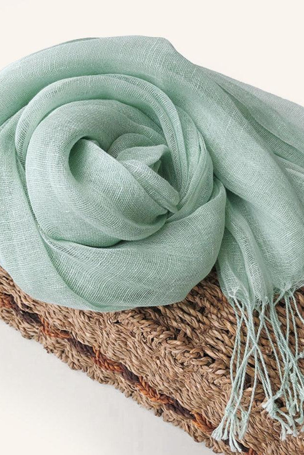 100% Linen Lightweight Solid Color Scarf BIANCA - Mint Green / One-Size - ACCESSORIES-Scarf