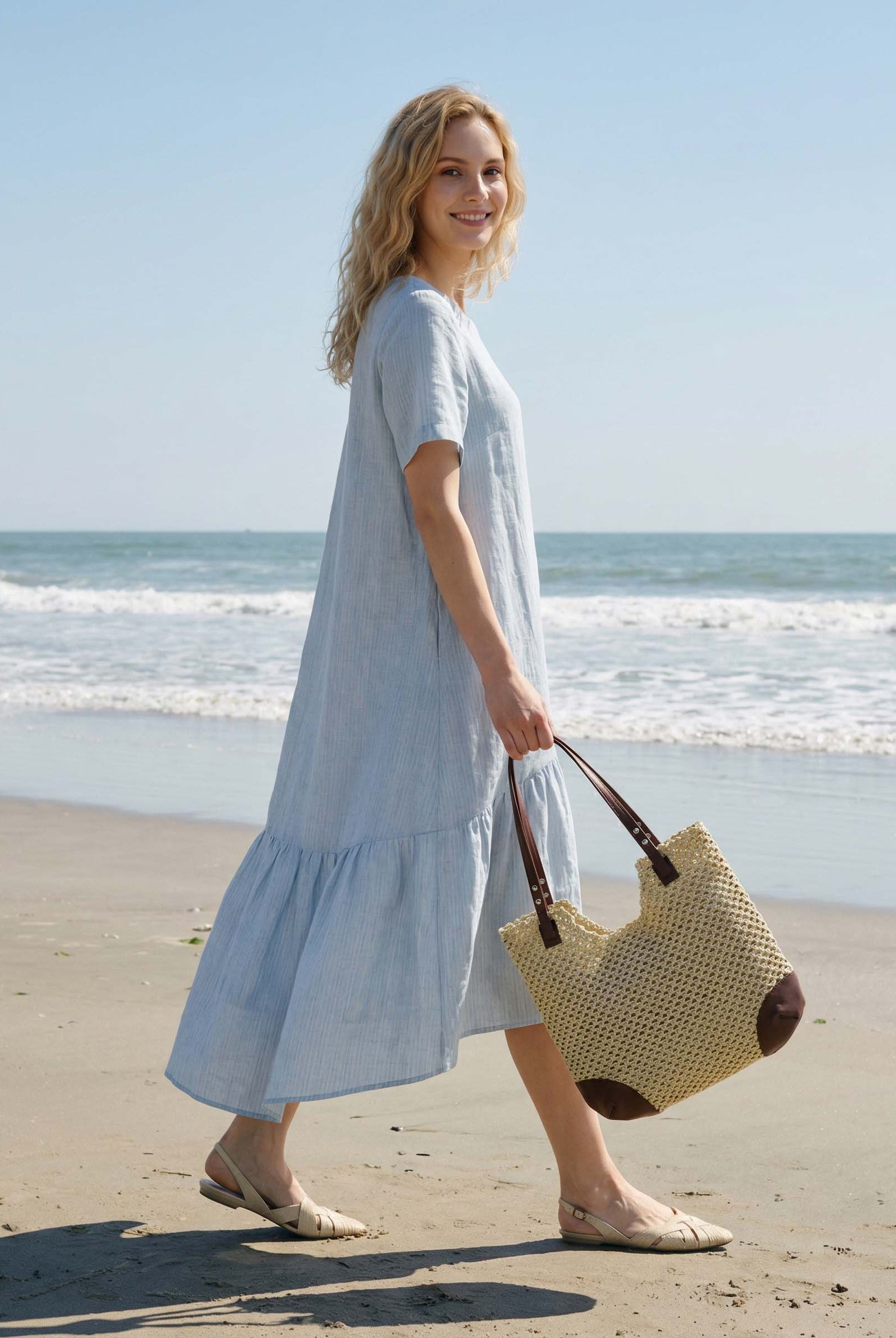 Woven Hollow-Out Shoulder Tote Bag by LINTICO for women