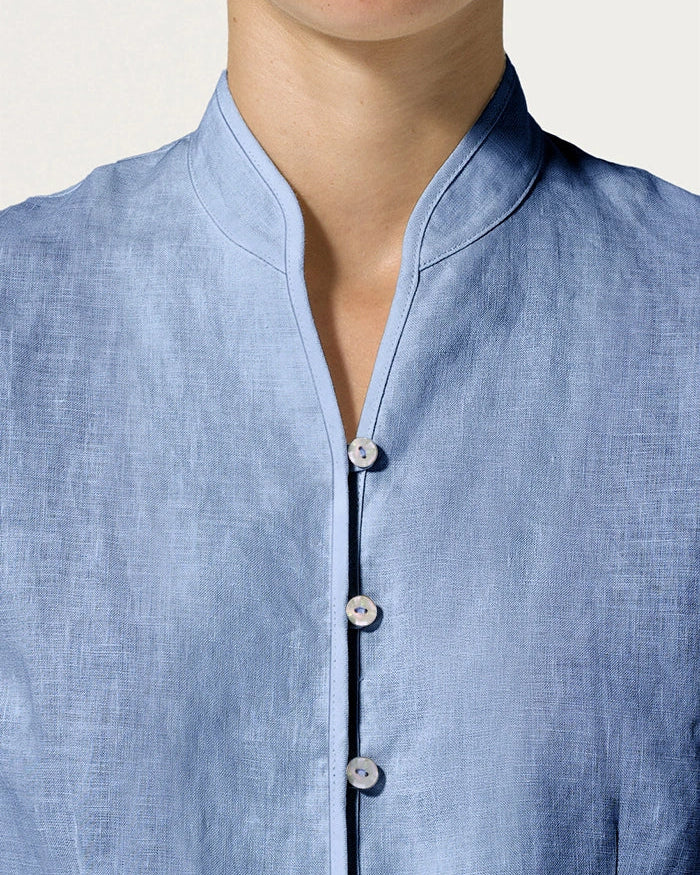 100% Linen Hand Button Fitted Jacket AMELIA - TOPS-Linen Jackets