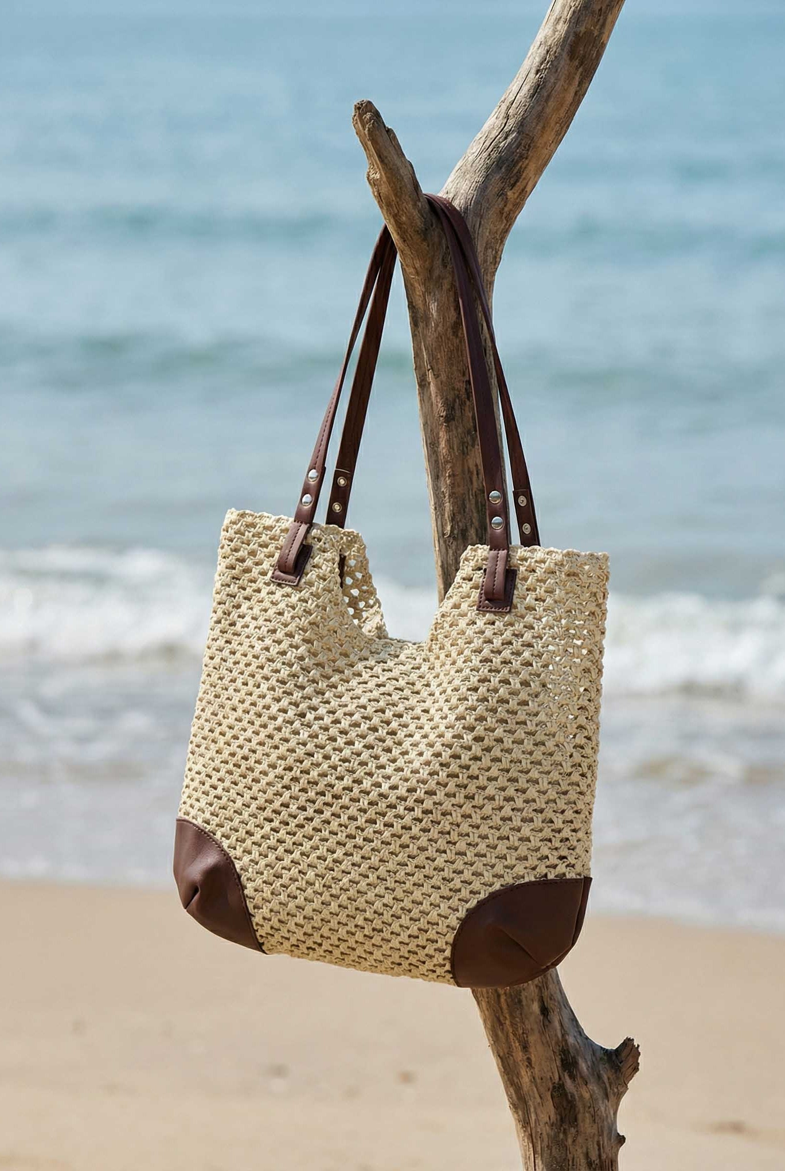 Woven Hollow-Out Shoulder Tote Bag by LINTICO for women