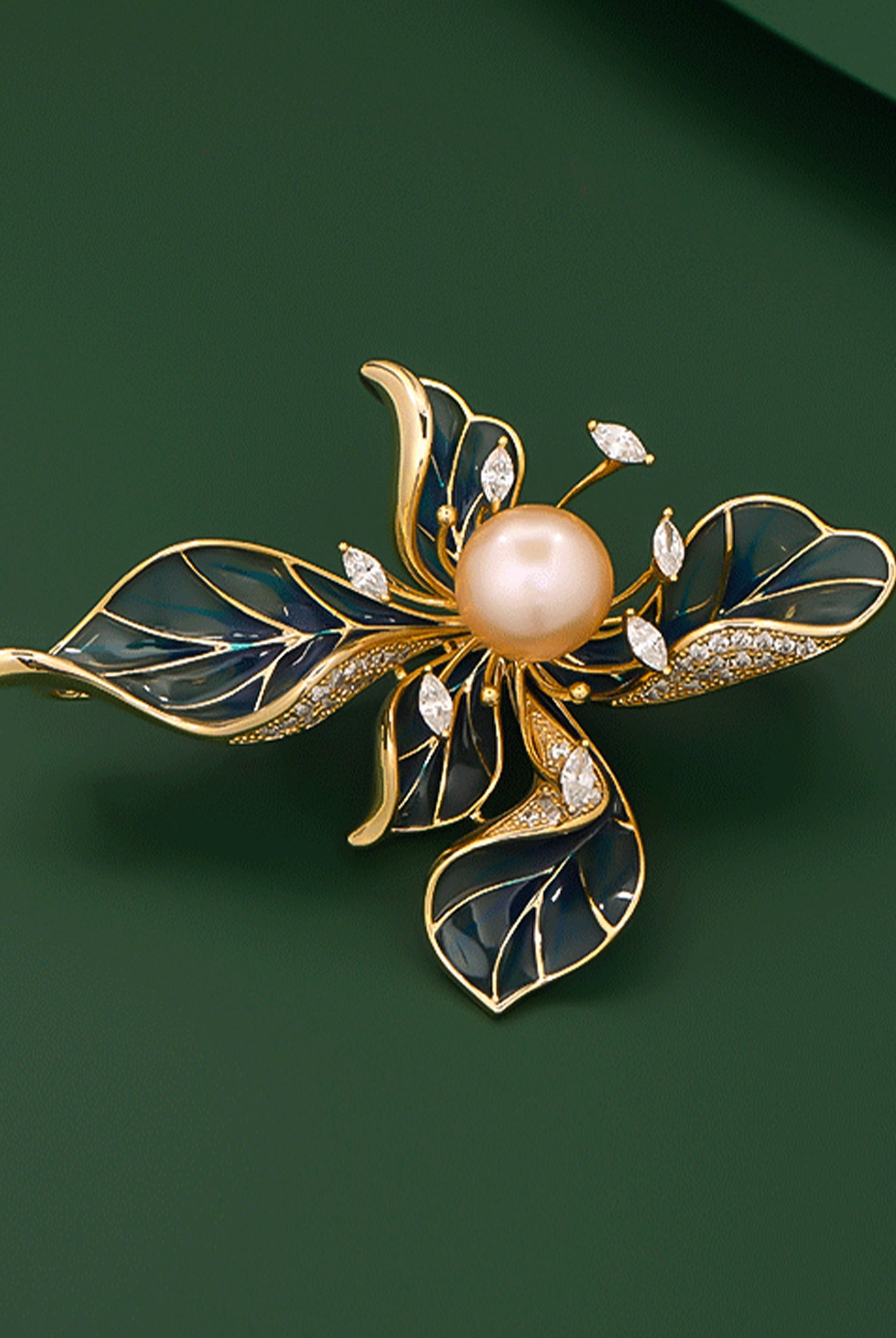Freshwater Pearl, Zircon & Alloy French Iris Brooch by LINTICO