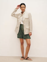 100% Linen Convertible Collar Jacket EVELINA - TOPS-Linen Jackets