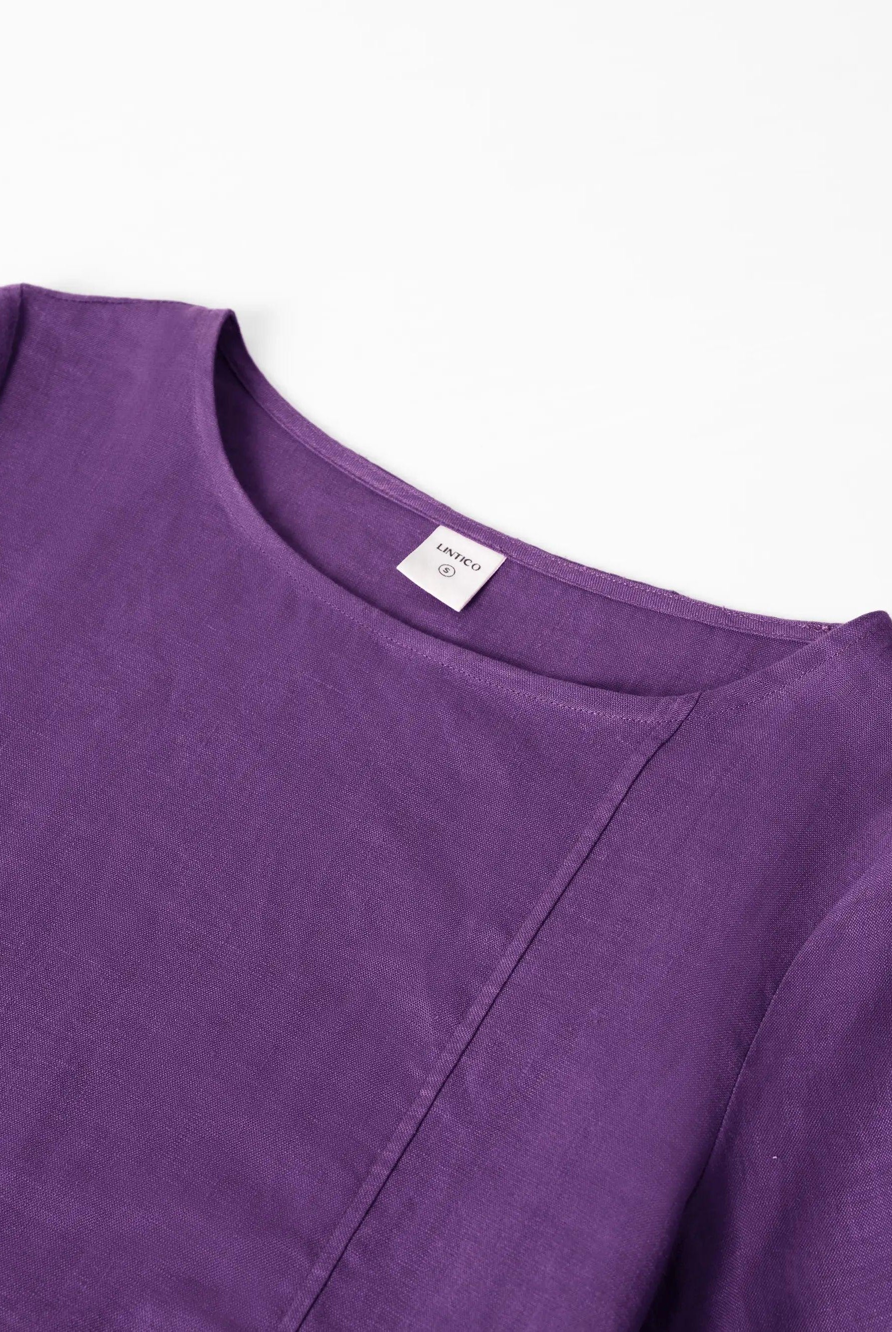 100% Linen Collarless Mid-Length Dress SOFIA - DRESSES-Linen Midi