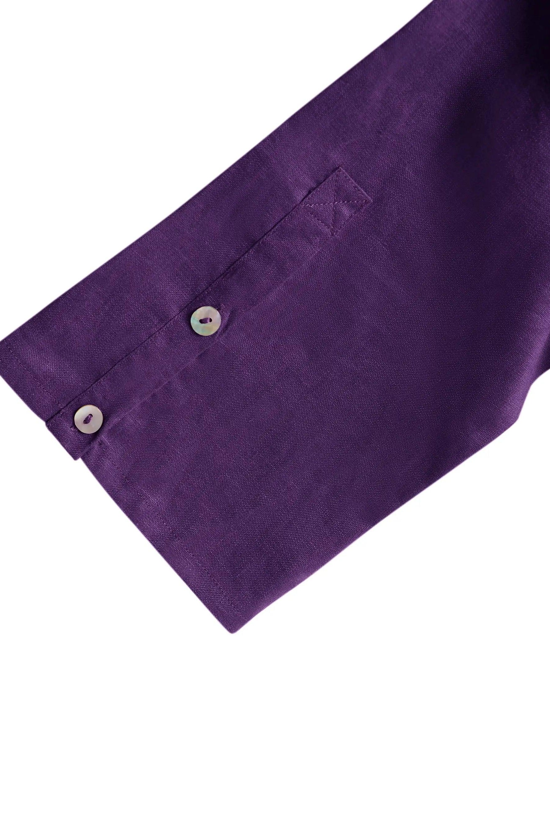 100% Linen Collarless Mid-Length Dress SOFIA - DRESSES-Linen Midi