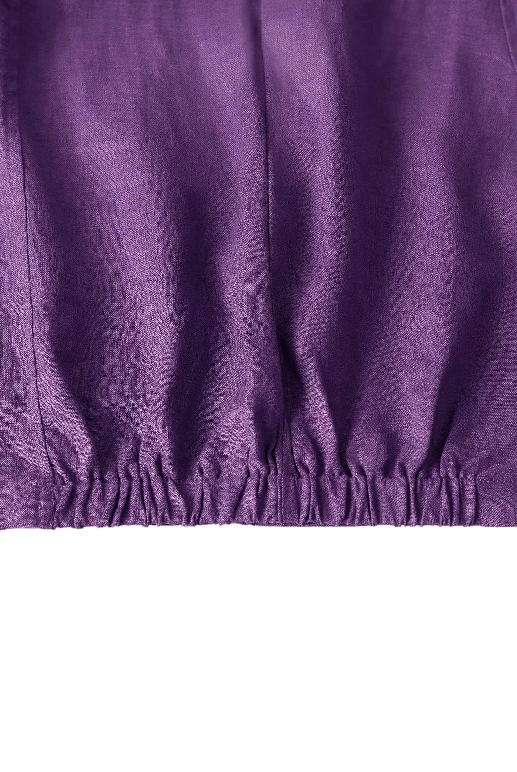 100% Linen Collarless Mid-Length Dress SOFIA - DRESSES-Linen Midi