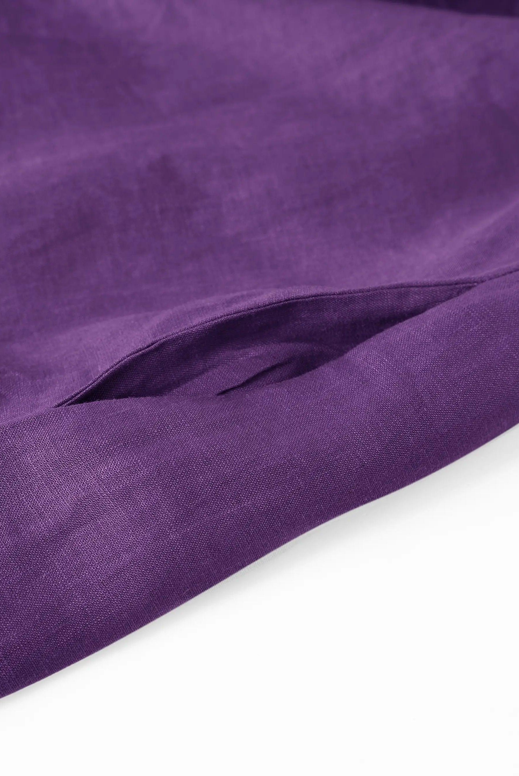 100% Linen Collarless Mid-Length Dress SOFIA - DRESSES-Linen Midi