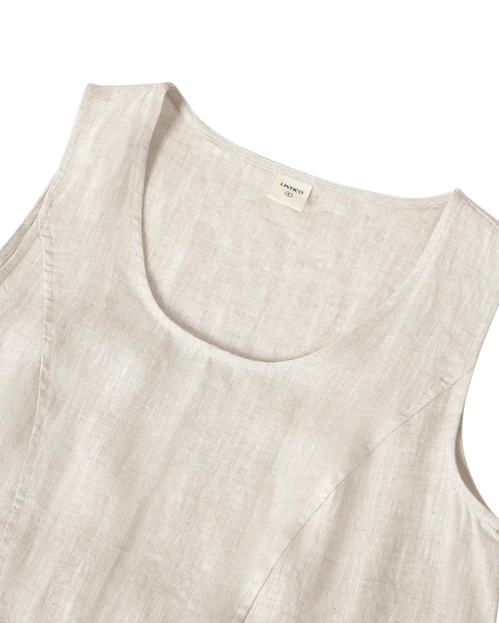 100% Linen Swing Beach Tank Dress GIANA - DRESSES-Linen Midi