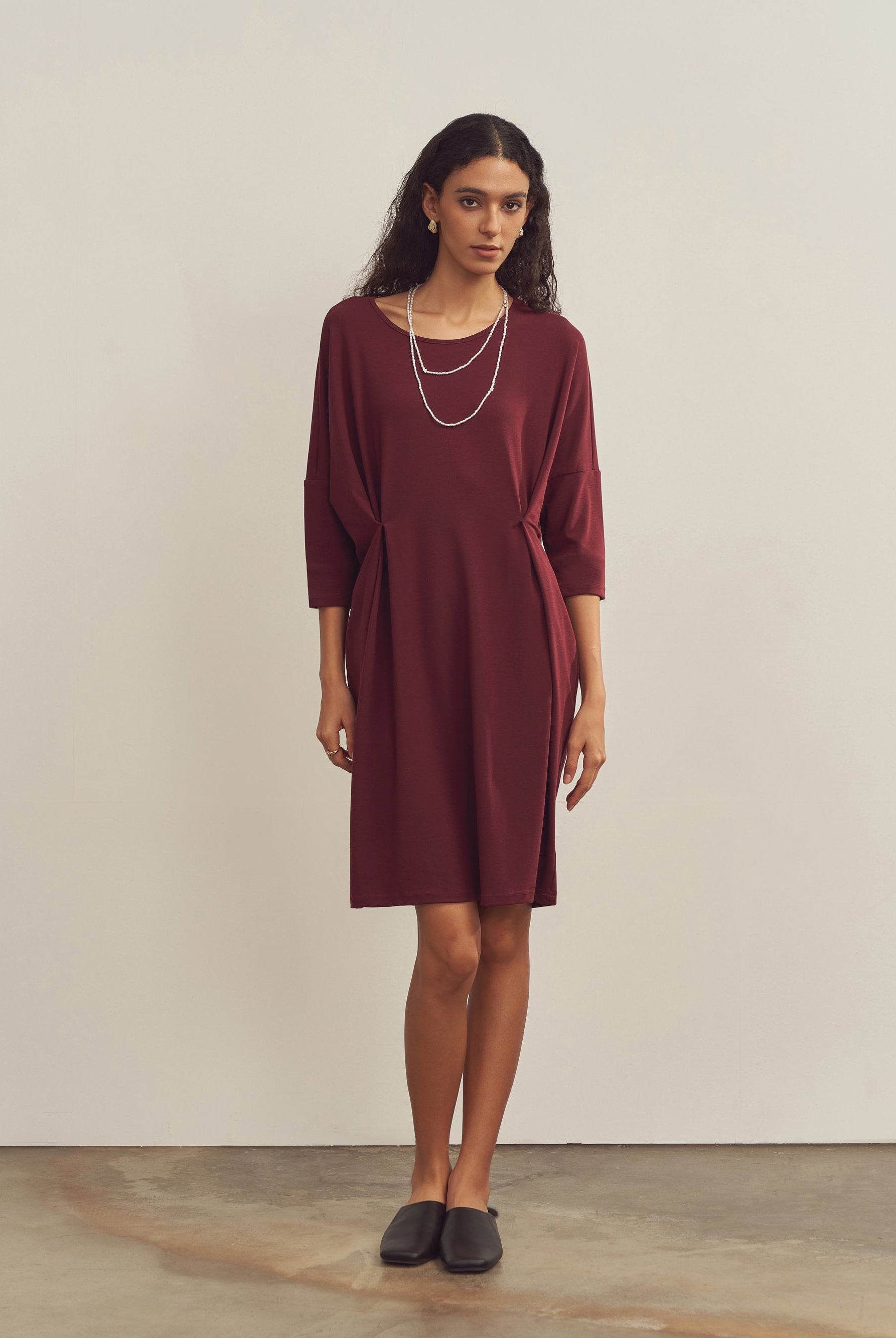 Merino Wool Waist Tuck-Detail Dress