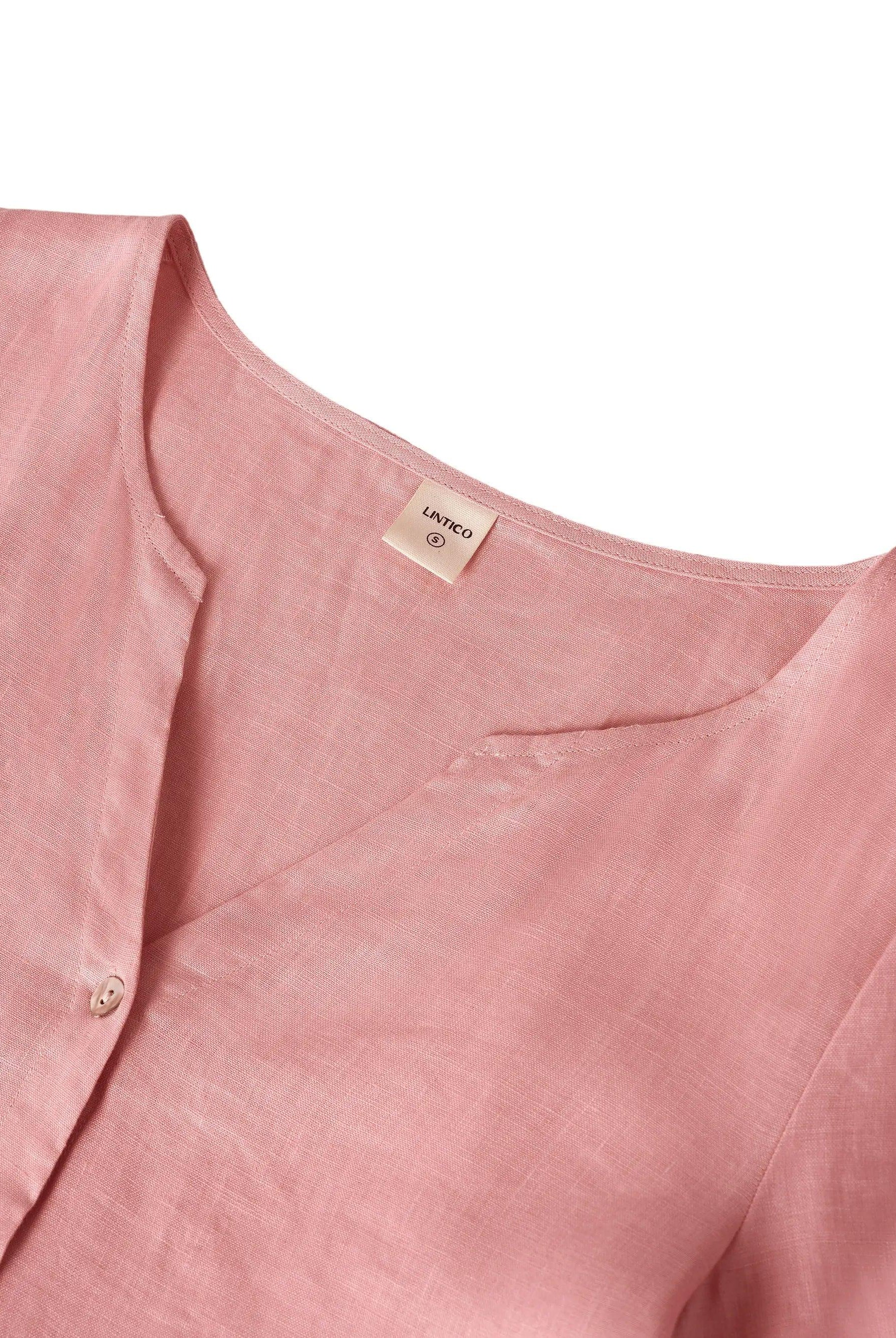 100% Linen Loose Fit Button Waist Gathered Maxi Dress LUNA - DRESSES-Linen