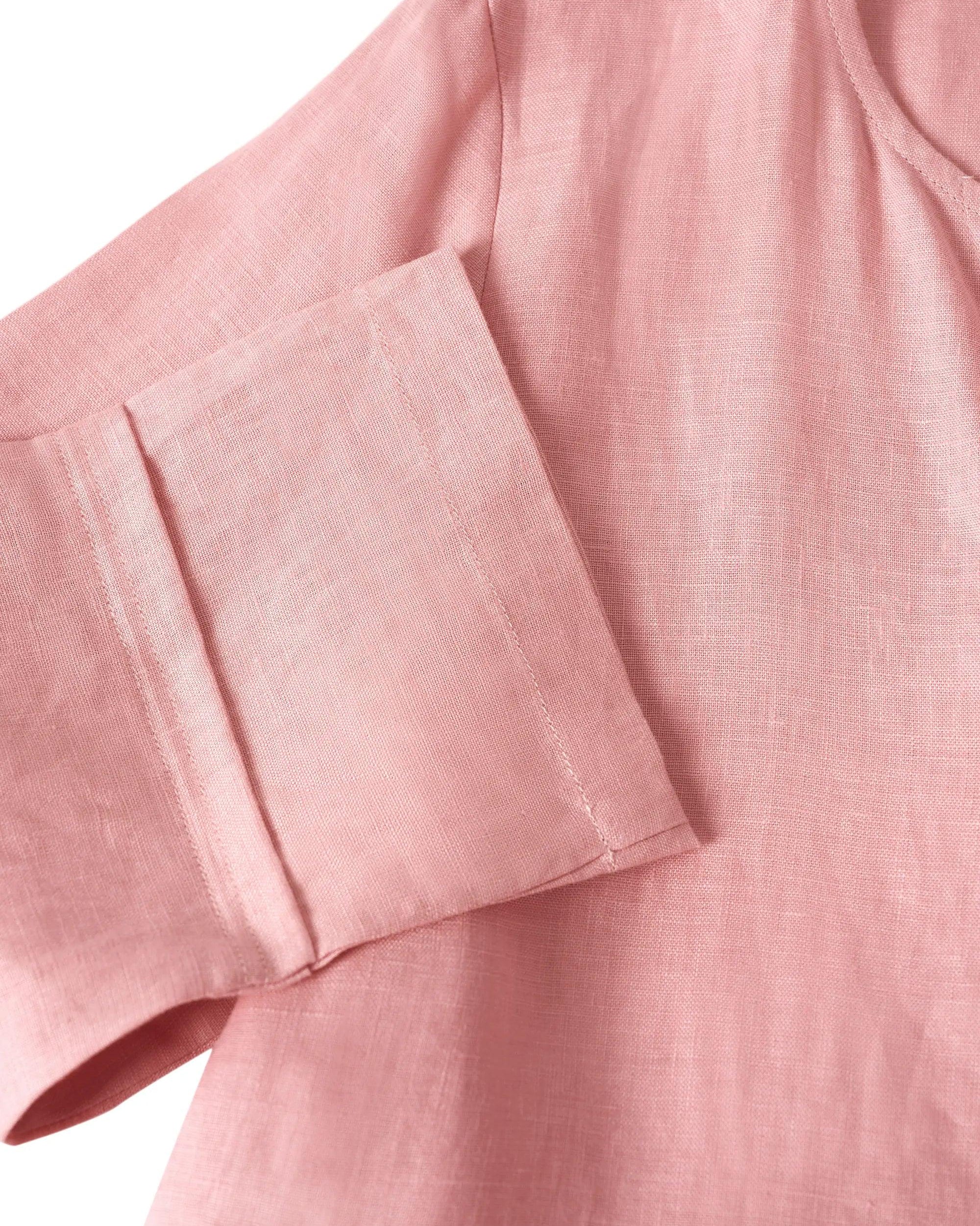 100% Linen Loose Fit Button Waist Gathered Maxi Dress LUNA - DRESSES-Linen