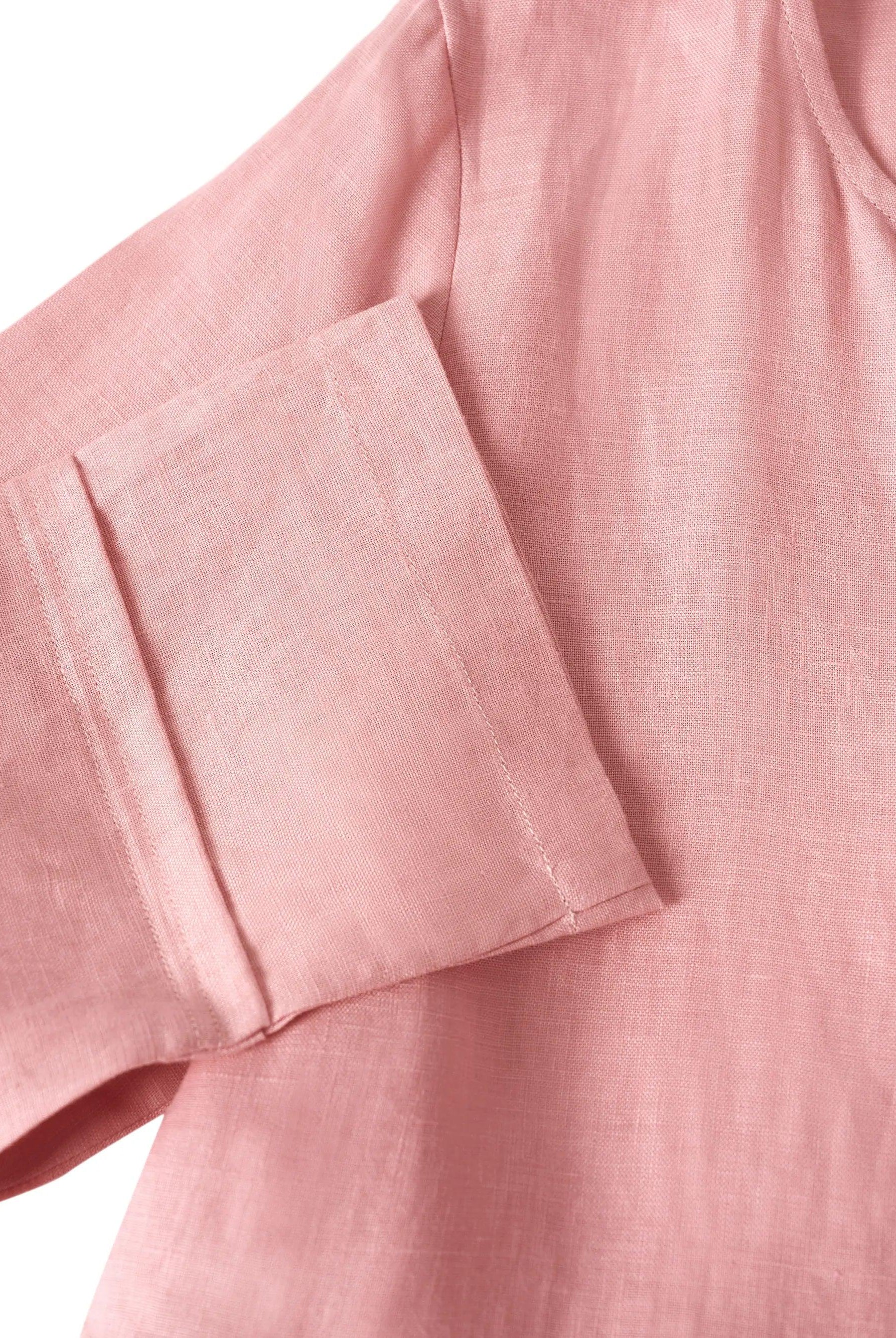 100% Linen Loose Fit Button Waist Gathered Maxi Dress LUNA - DRESSES-Linen