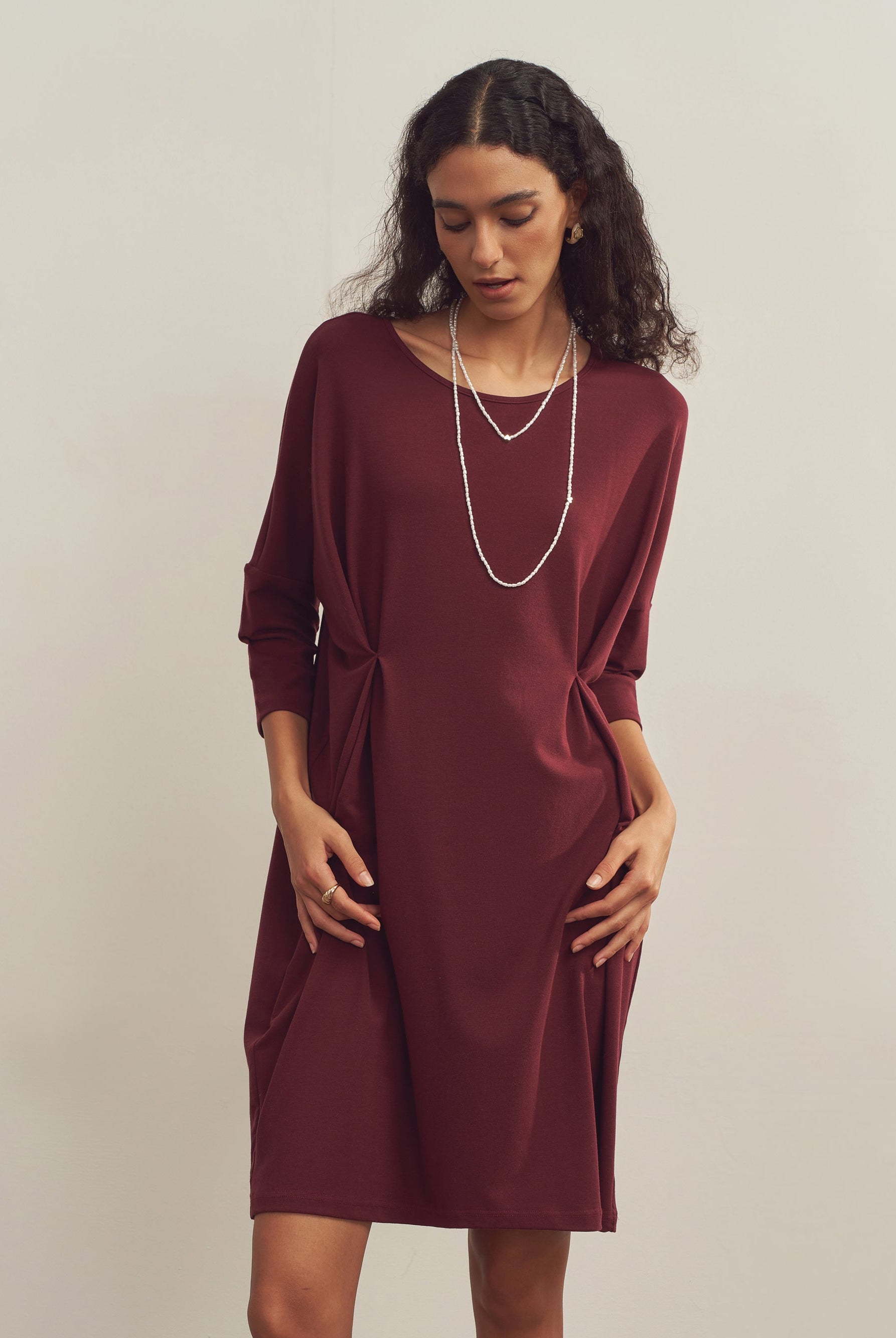 Merino Wool Waist Tuck-Detail Dress