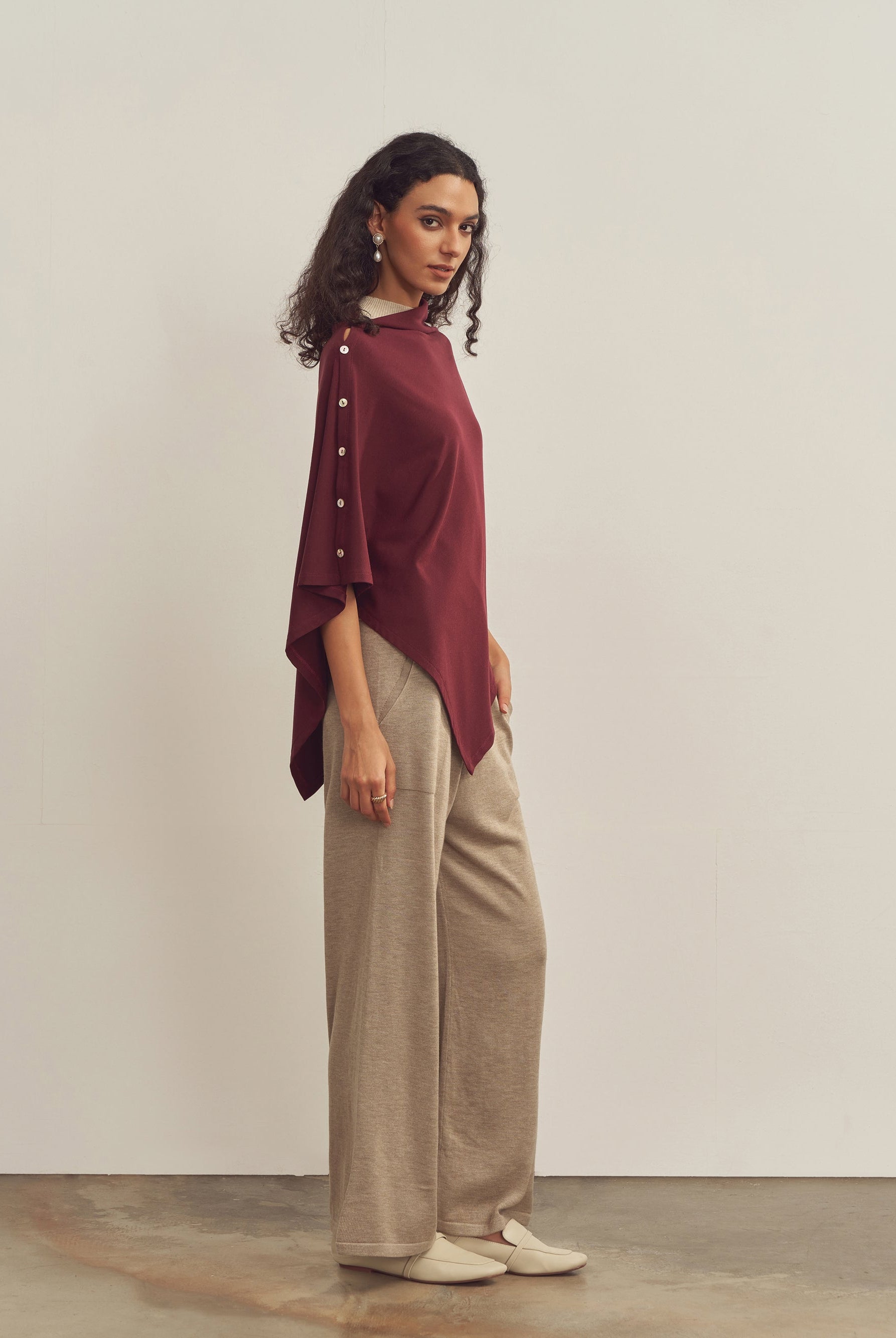 Merino Wool Multi-Cape With Button Scarf Shawl Stole Muffler Poncho