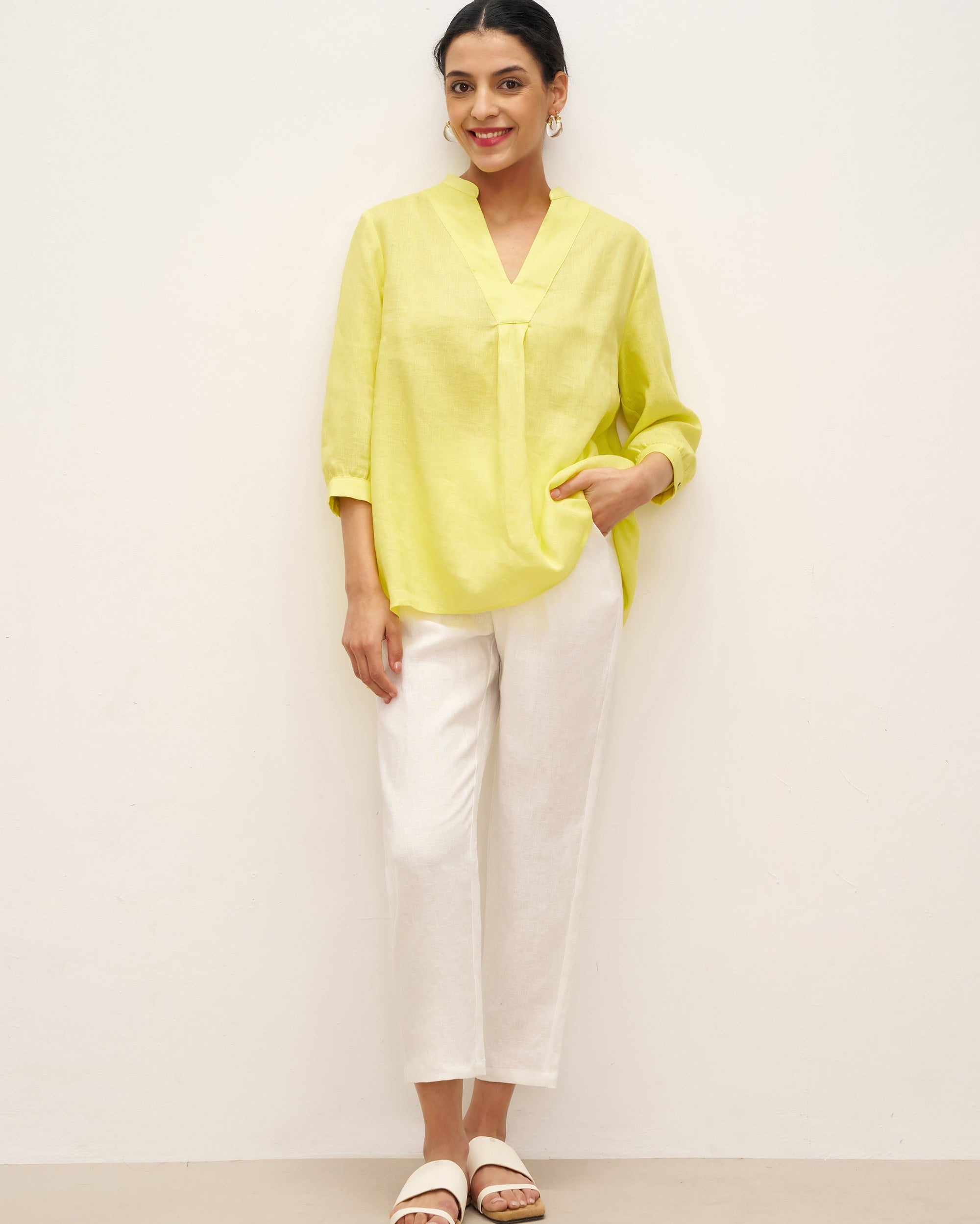 100% Linen Dress Shirt JOANNA - TOPS-Linen Blouses