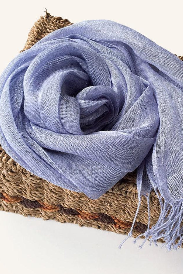 100% Linen Lightweight Solid Color Scarf BIANCA - Periwinkle / One-Size - ACCESSORIES-Scarf