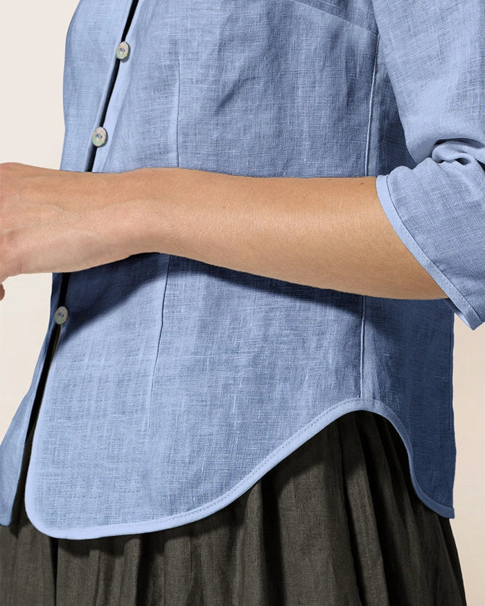 100% Linen Hand Button Fitted Jacket AMELIA - TOPS-Linen Jackets