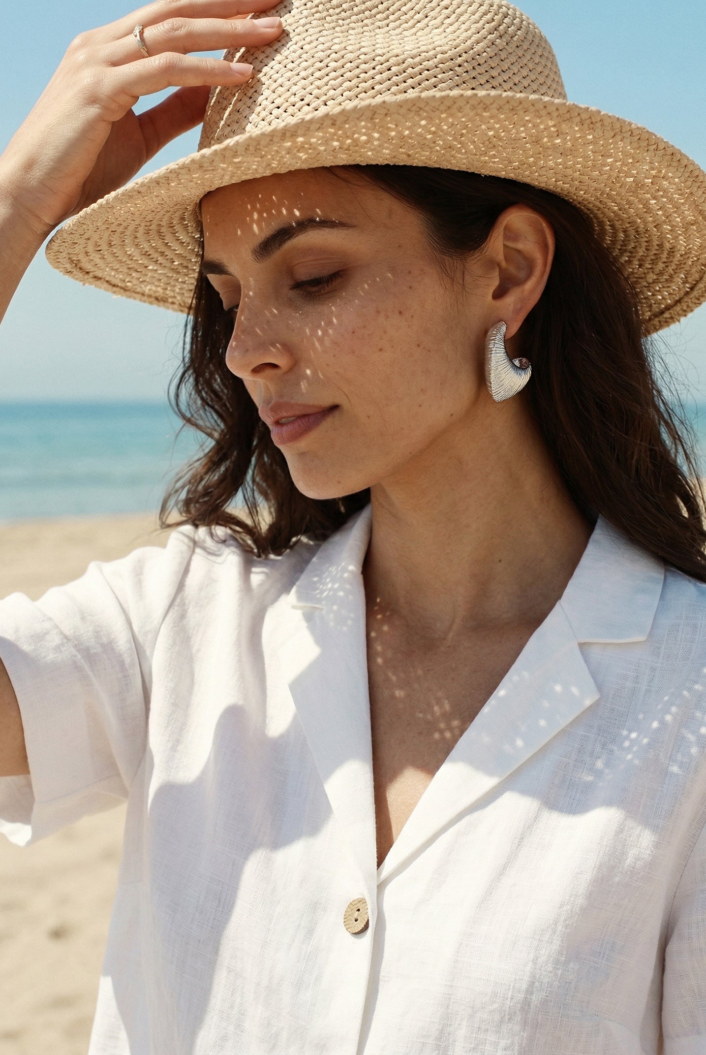 Textured Oval C-Hoop Earrings by LINTICO