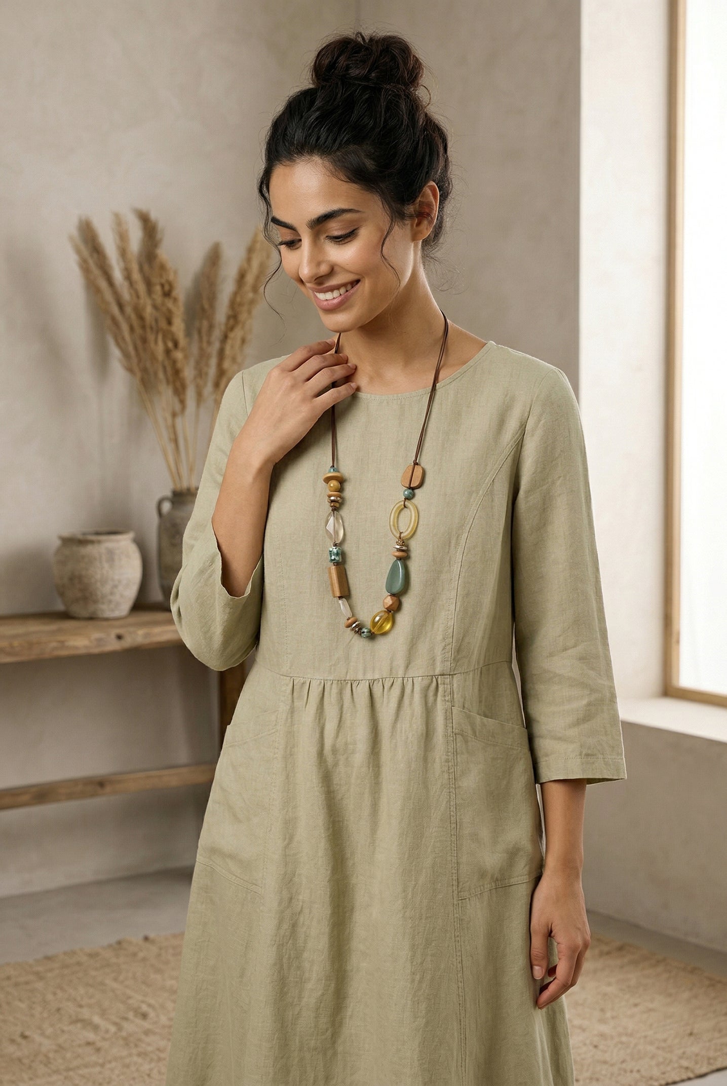 Bohemian Mixed Bead Long Pendant Necklace by LINTICO