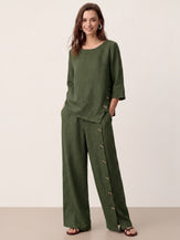 100% Linen Buttoned Slit-Hem Pants KATYA by LINTICO for women