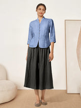 100% Linen Stand-Collar Half-Sleeve Fitted Jacket AMELIA - TOPS-Linen Jackets