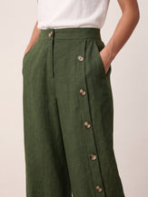 100% Linen Buttoned Slit-Hem Pants KATYA by LINTICO for women